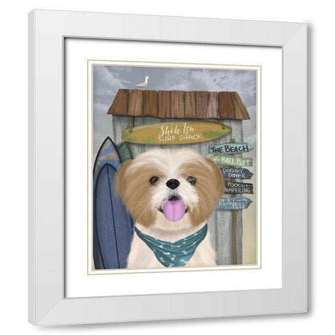 Shih Tsu Surf Shack White Modern Wood Framed Art Print with Double Matting by Fab Funky