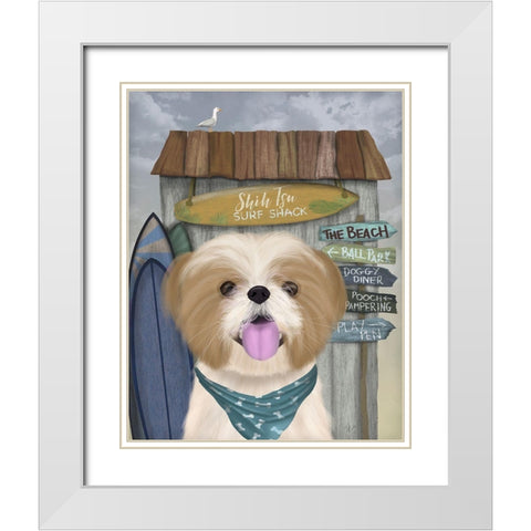 Shih Tsu Surf Shack White Modern Wood Framed Art Print with Double Matting by Fab Funky