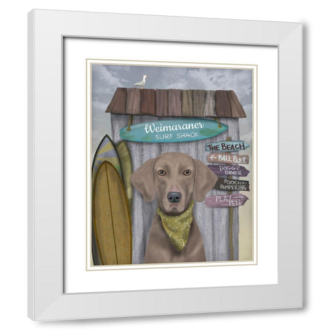 Weimaraner Surf Shack White Modern Wood Framed Art Print with Double Matting by Fab Funky