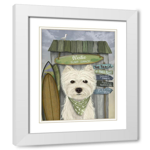 Westie Surf Shack White Modern Wood Framed Art Print with Double Matting by Fab Funky