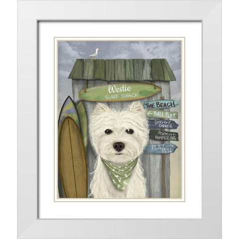 Westie Surf Shack White Modern Wood Framed Art Print with Double Matting by Fab Funky