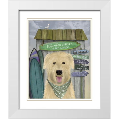 Wheaten Terrier Surf Shack White Modern Wood Framed Art Print with Double Matting by Fab Funky
