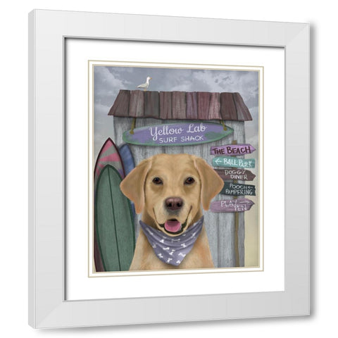 Yellow Labrador Surf Shack White Modern Wood Framed Art Print with Double Matting by Fab Funky
