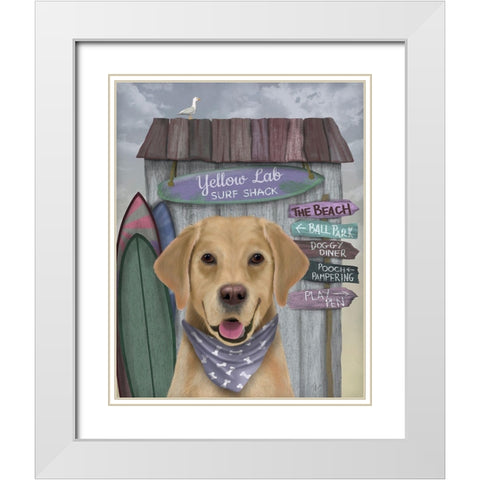 Yellow Labrador Surf Shack White Modern Wood Framed Art Print with Double Matting by Fab Funky