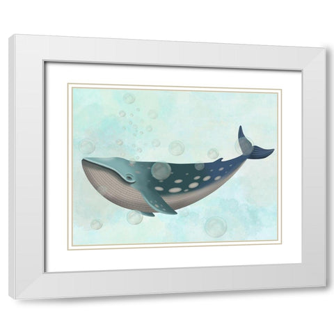 Whale Bubbles 1 White Modern Wood Framed Art Print with Double Matting by Fab Funky