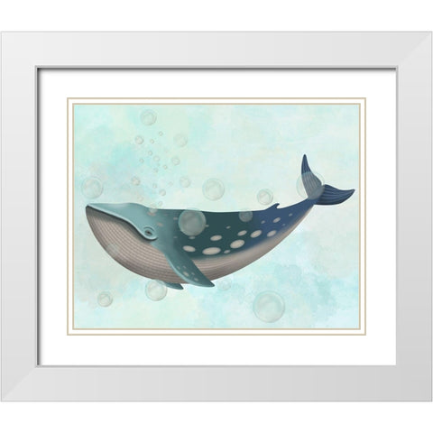 Whale Bubbles 1 White Modern Wood Framed Art Print with Double Matting by Fab Funky