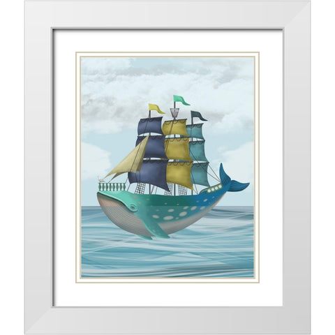 Whale Ship White Modern Wood Framed Art Print with Double Matting by Fab Funky