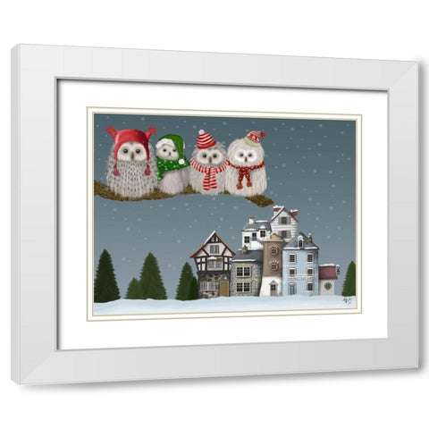 Christmas Christmas Owl Village White Modern Wood Framed Art Print with Double Matting by Fab Funky