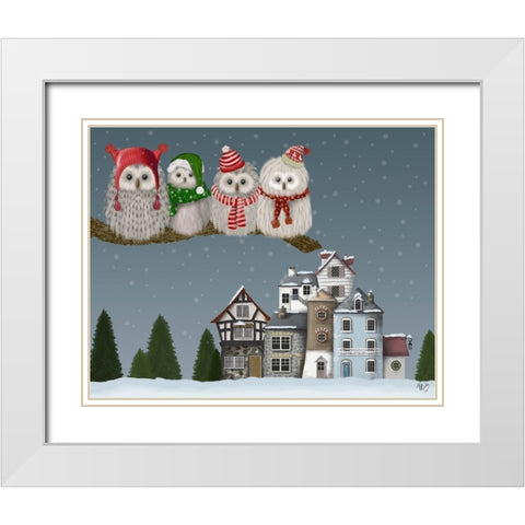 Christmas Christmas Owl Village White Modern Wood Framed Art Print with Double Matting by Fab Funky