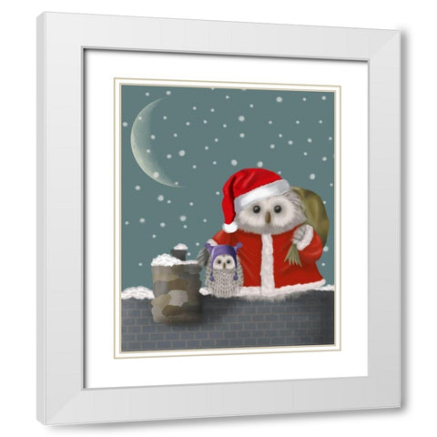 Christmas Santa Owl White Modern Wood Framed Art Print with Double Matting by Fab Funky