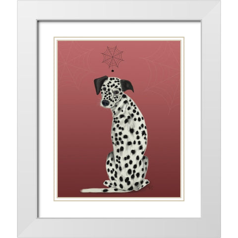 Halloween Dalmatian and Spiders White Modern Wood Framed Art Print with Double Matting by Fab Funky