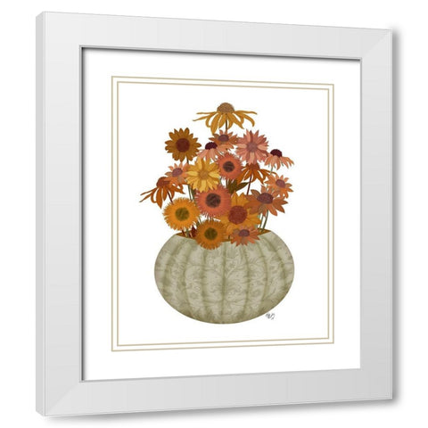 Halloween Pumpkin Flowers White Modern Wood Framed Art Print with Double Matting by Fab Funky