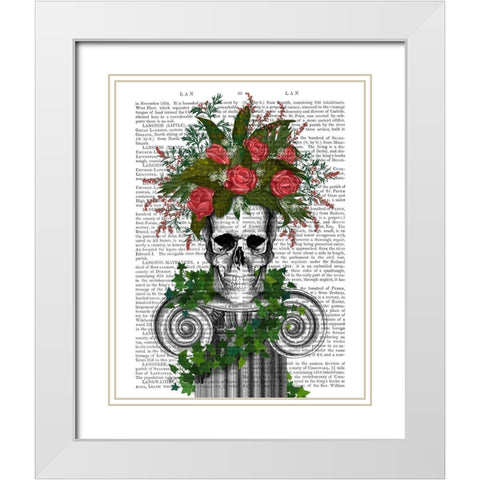 Skull with Roses and Berries White Modern Wood Framed Art Print with Double Matting by Fab Funky