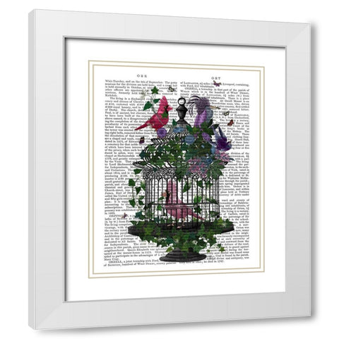 Flower Birdcage 1 White Modern Wood Framed Art Print with Double Matting by Fab Funky