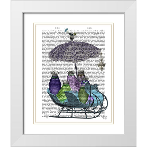 Owl Sled White Modern Wood Framed Art Print with Double Matting by Fab Funky