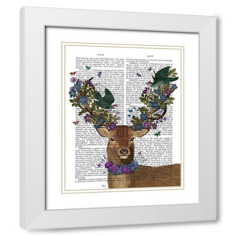 Deer Birdkeeper, Green Love Birds White Modern Wood Framed Art Print with Double Matting by Fab Funky