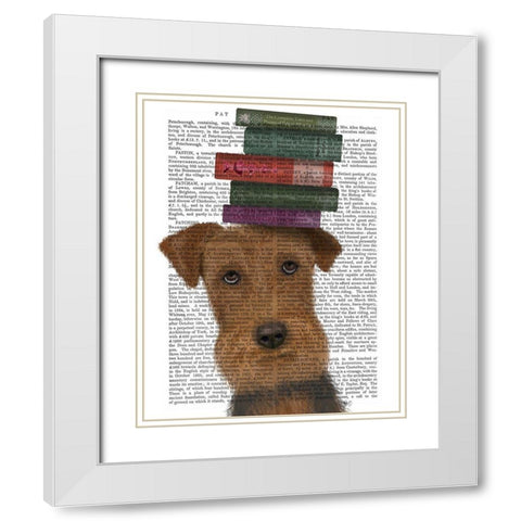 Airedale and Books White Modern Wood Framed Art Print with Double Matting by Fab Funky