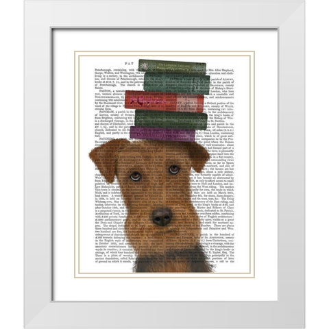 Airedale and Books White Modern Wood Framed Art Print with Double Matting by Fab Funky