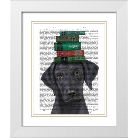 Black Labrador and Books White Modern Wood Framed Art Print with Double Matting by Fab Funky