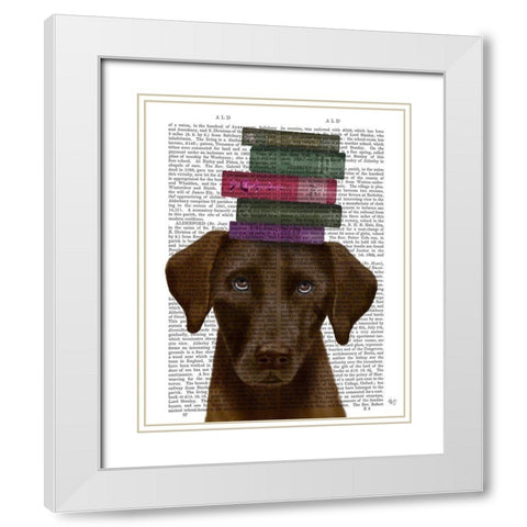 Brown Labrador and Books White Modern Wood Framed Art Print with Double Matting by Fab Funky
