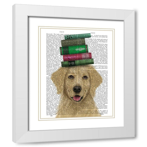 Golden Retriever and Books White Modern Wood Framed Art Print with Double Matting by Fab Funky