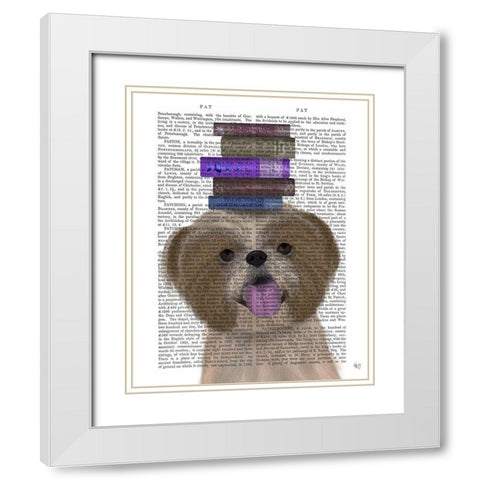 Shih Tsu and Books White Modern Wood Framed Art Print with Double Matting by Fab Funky