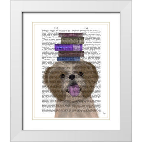 Shih Tsu and Books White Modern Wood Framed Art Print with Double Matting by Fab Funky