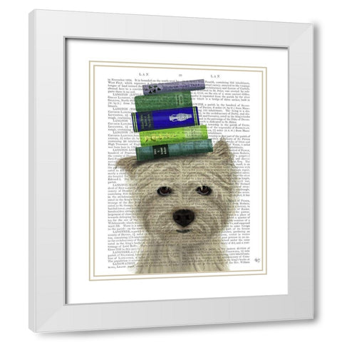 Westie and Books White Modern Wood Framed Art Print with Double Matting by Fab Funky