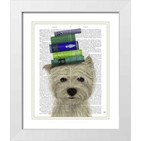 Westie and Books White Modern Wood Framed Art Print with Double Matting by Fab Funky