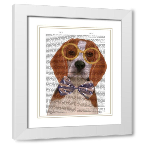 Beagle with Glasses and Bow Tie White Modern Wood Framed Art Print with Double Matting by Fab Funky