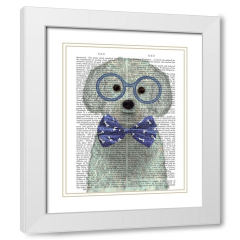 Bichon Frise with Glasses and Bow Tie White Modern Wood Framed Art Print with Double Matting by Fab Funky