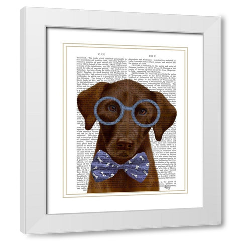 Chocolate Labrador with Glasses and Bow Tie White Modern Wood Framed Art Print with Double Matting by Fab Funky