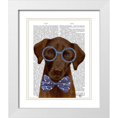 Chocolate Labrador with Glasses and Bow Tie White Modern Wood Framed Art Print with Double Matting by Fab Funky