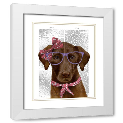 Chocolate Labrador with Glasses and Scarf White Modern Wood Framed Art Print with Double Matting by Fab Funky