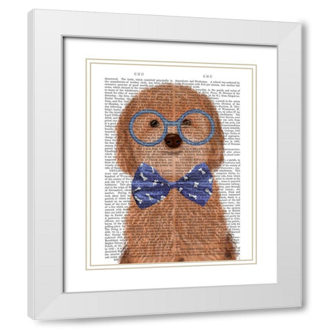 Cockerpoo, Apricot, with Glasses and Bow Tie White Modern Wood Framed Art Print with Double Matting by Fab Funky