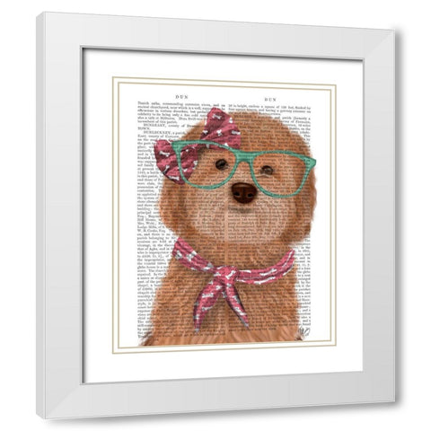 Cockerpoo, Apricot, with Glasses and Scarf White Modern Wood Framed Art Print with Double Matting by Fab Funky