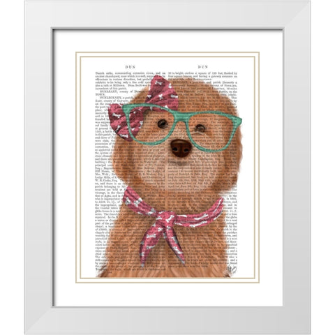 Cockerpoo, Apricot, with Glasses and Scarf White Modern Wood Framed Art Print with Double Matting by Fab Funky