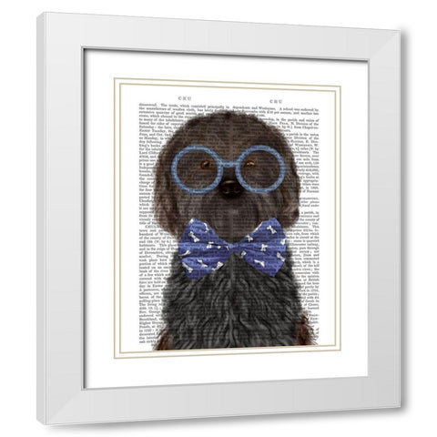 Cockerpoo, Black, with Glasses and Bow Tie White Modern Wood Framed Art Print with Double Matting by Fab Funky