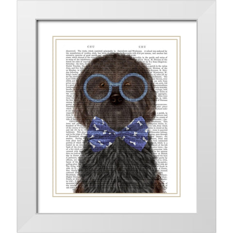 Cockerpoo, Black, with Glasses and Bow Tie White Modern Wood Framed Art Print with Double Matting by Fab Funky