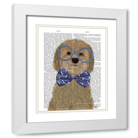 Cockerpoo, Blonde, with Glasses and Bow Tie White Modern Wood Framed Art Print with Double Matting by Fab Funky