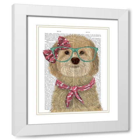 Cockerpoo, Blonde, with Glasses and Scarf White Modern Wood Framed Art Print with Double Matting by Fab Funky