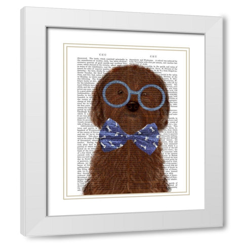 Cockerpoo, Chocolate, with Glasses and Bow Tie White Modern Wood Framed Art Print with Double Matting by Fab Funky