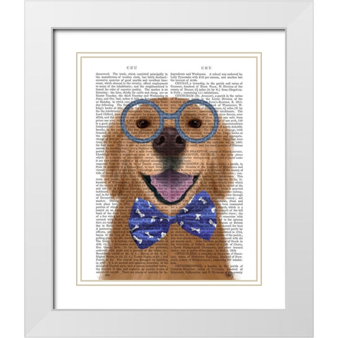 Golden Retriever, Glasses and Bow Tie White Modern Wood Framed Art Print with Double Matting by Fab Funky