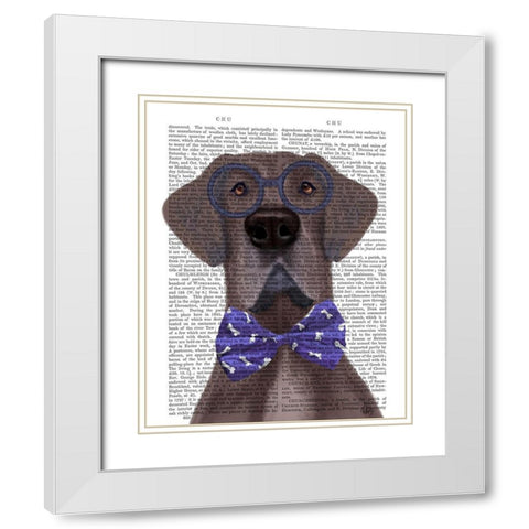 Great Dane with Glasses and Bow Tie White Modern Wood Framed Art Print with Double Matting by Fab Funky