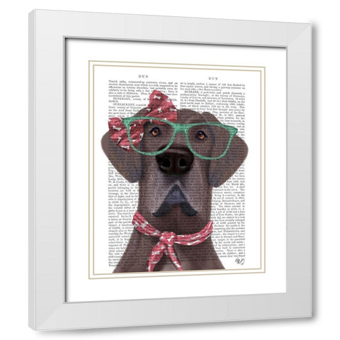 Great Dane with Glasses and Scarf White Modern Wood Framed Art Print with Double Matting by Fab Funky