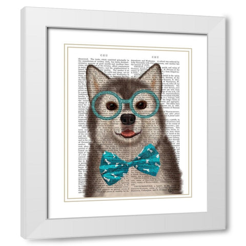 Husky with Glasses and Bow Tie White Modern Wood Framed Art Print with Double Matting by Fab Funky