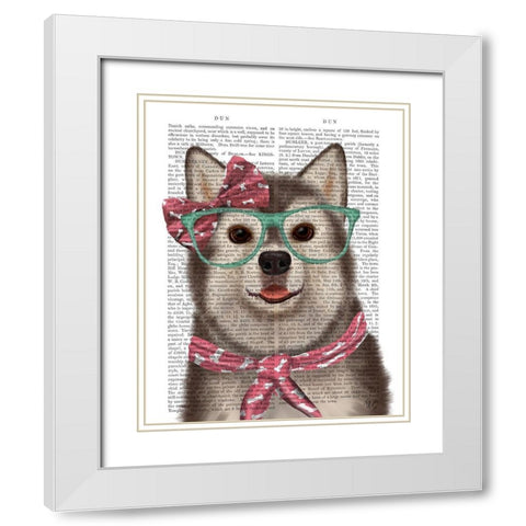 Husky with Glasses and Scarf White Modern Wood Framed Art Print with Double Matting by Fab Funky