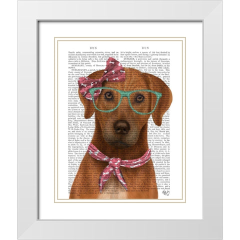 Rhodesian Ridgeback with Glasses and Scarf White Modern Wood Framed Art Print with Double Matting by Fab Funky