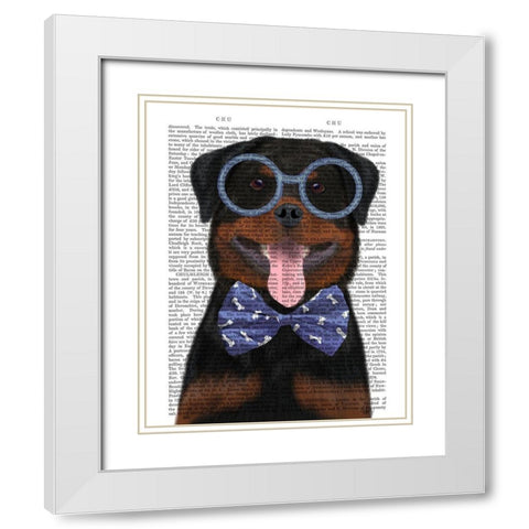 Rottweiler with Glasses and Bow Tie White Modern Wood Framed Art Print with Double Matting by Fab Funky