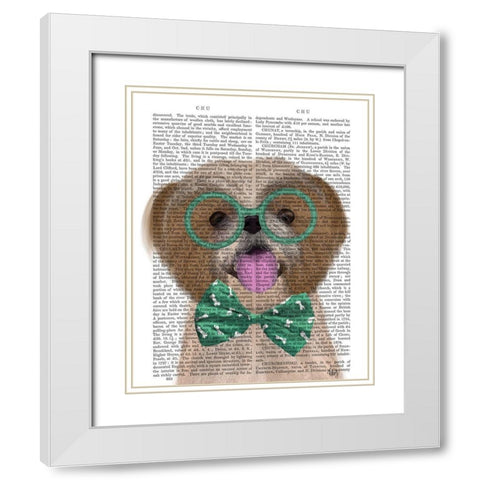 Shih Tsu with Glasses and Bow Tie White Modern Wood Framed Art Print with Double Matting by Fab Funky